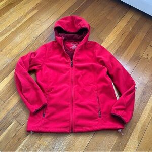 L.L. Bean Red Full-Zip Hooded Fleece Jacket